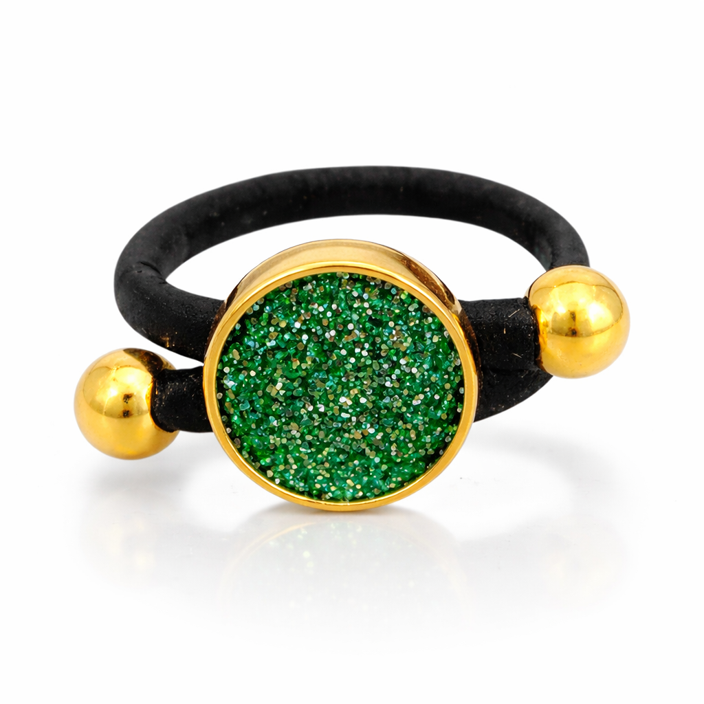 Green glitter black δαχτυλίδι